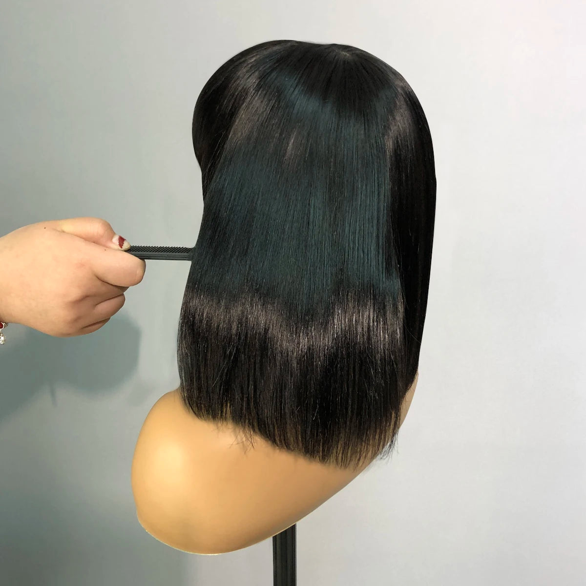 Straight Human Hair Wig with Bangs - Glueless, Easy to Wear, 100% Natural Hair