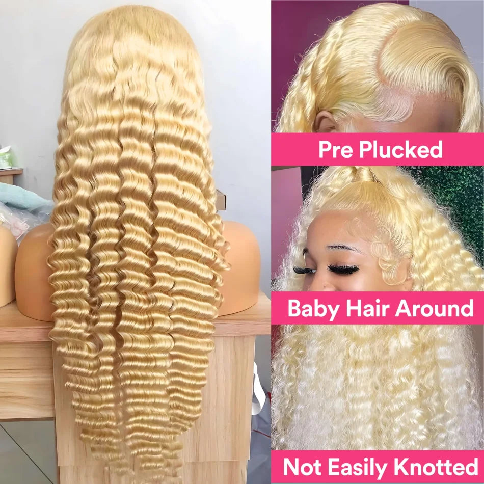 Blonde Deep Wave Wig – 13x6 Lace Front, 30-32 Inches, 100% Human Hair