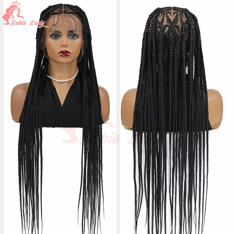Full Lace Synthetic Wig - Knotless Heart Box Braids, Blonde, Braiding Hair
