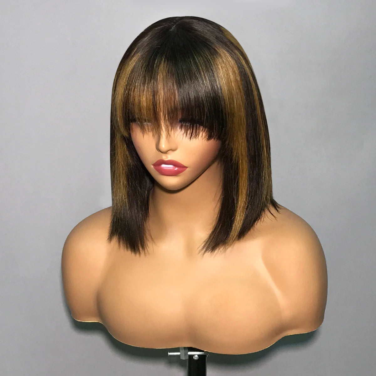 Straight Human Hair Wig with Bangs - Glueless, Easy to Wear, 100% Natural Hair