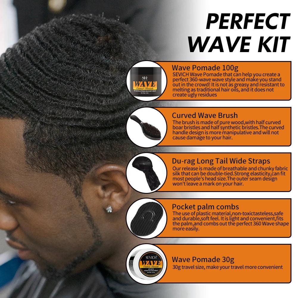 Sevich Deep Waves Pomade – Natural Shiny Hair Oil with Brush, Sport Waves Cream for Men
