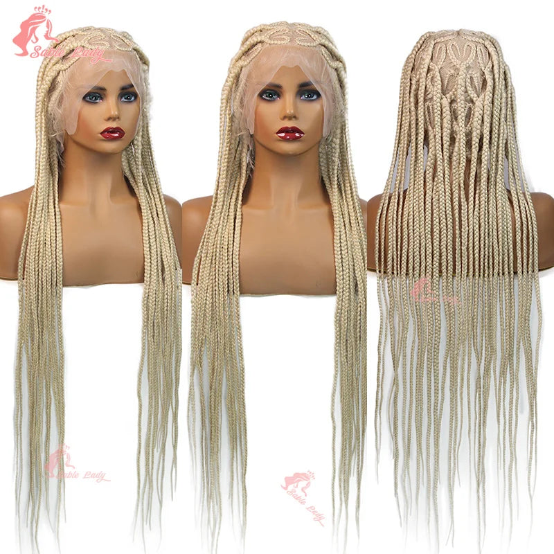 Full Lace Synthetic Wig - Knotless Heart Box Braids, Blonde, Braiding Hair