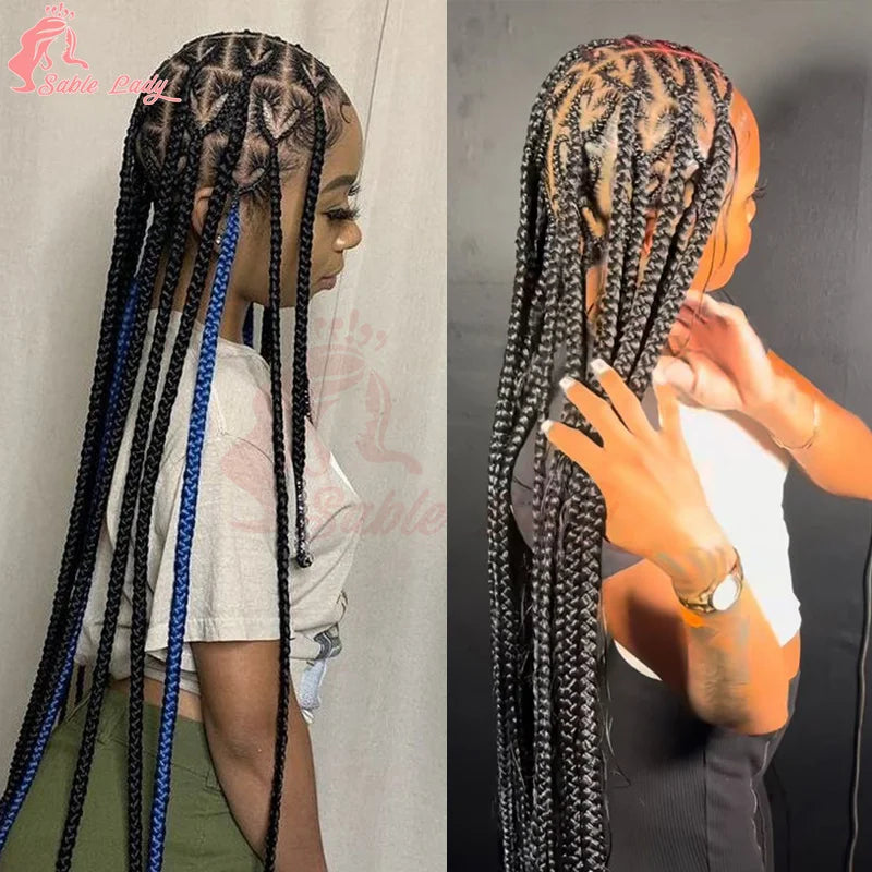 Full Lace Synthetic Wig - Knotless Heart Box Braids, Blonde, Braiding Hair