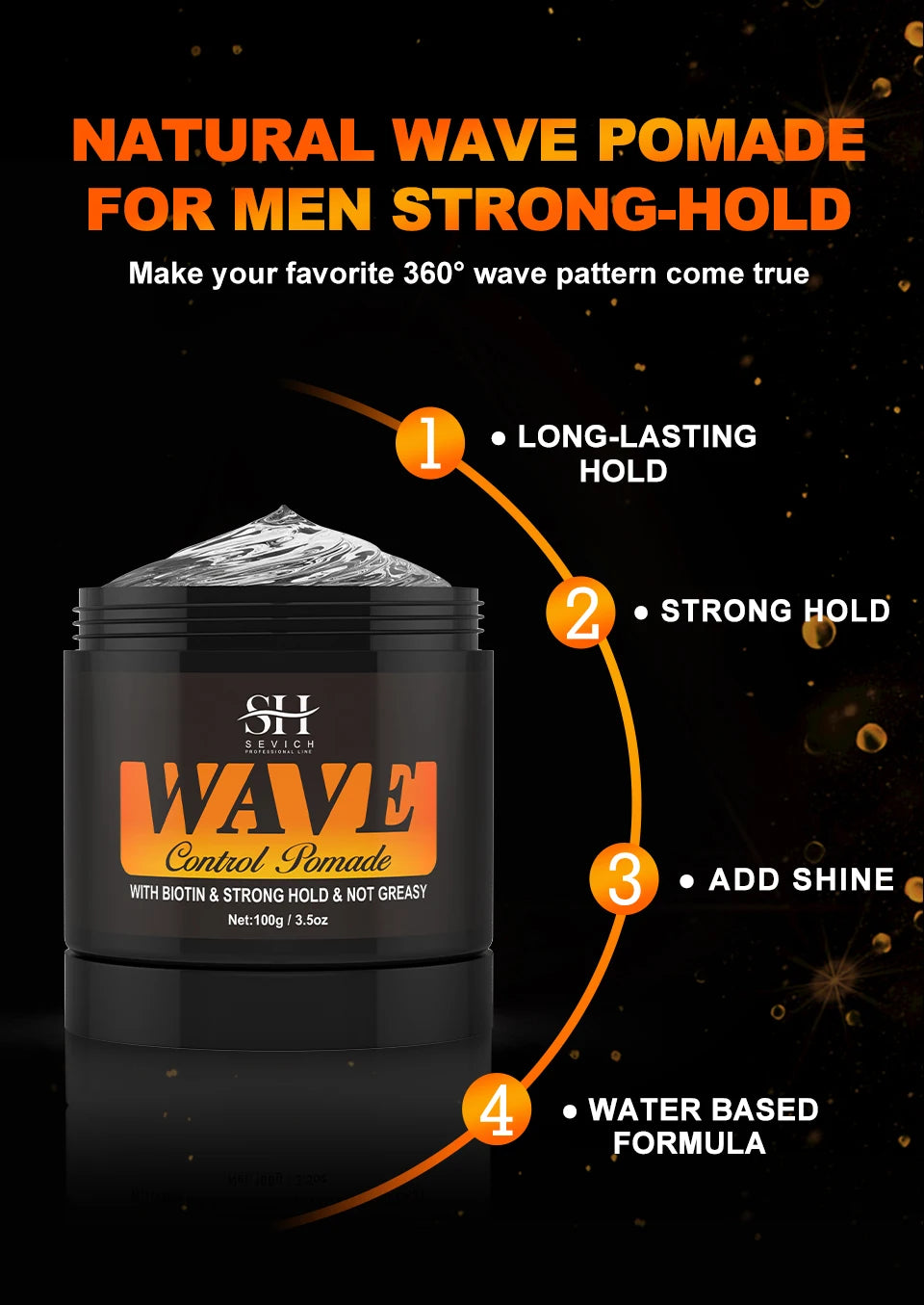 Sevich Deep Waves Pomade – Natural Shiny Hair Oil with Brush, Sport Waves Cream for Men