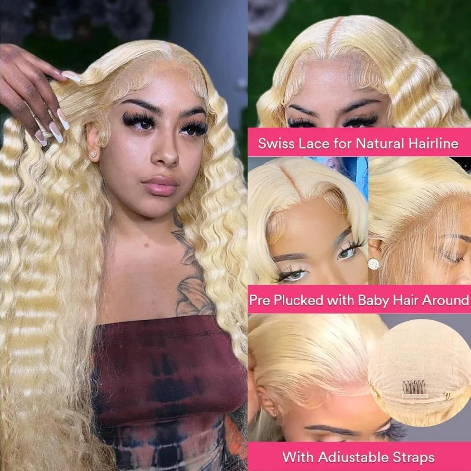 Blonde Deep Wave Wig – 13x6 Lace Front, 30-32 Inches, 100% Human Hair