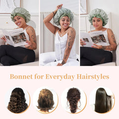 Unisex Silk Night Bonnet – Green Satin Sleep Cap for Natural, Curly & Wavy Hair